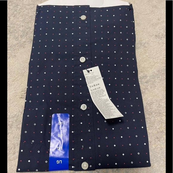 NWT Men's Large Tommy Hilfiger Short Sleeve Button Down Diamond Print Shirt Navy - Picture 6 of 7